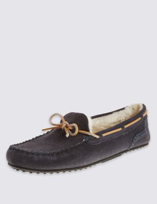 Suede Lace Moccasin Slippers